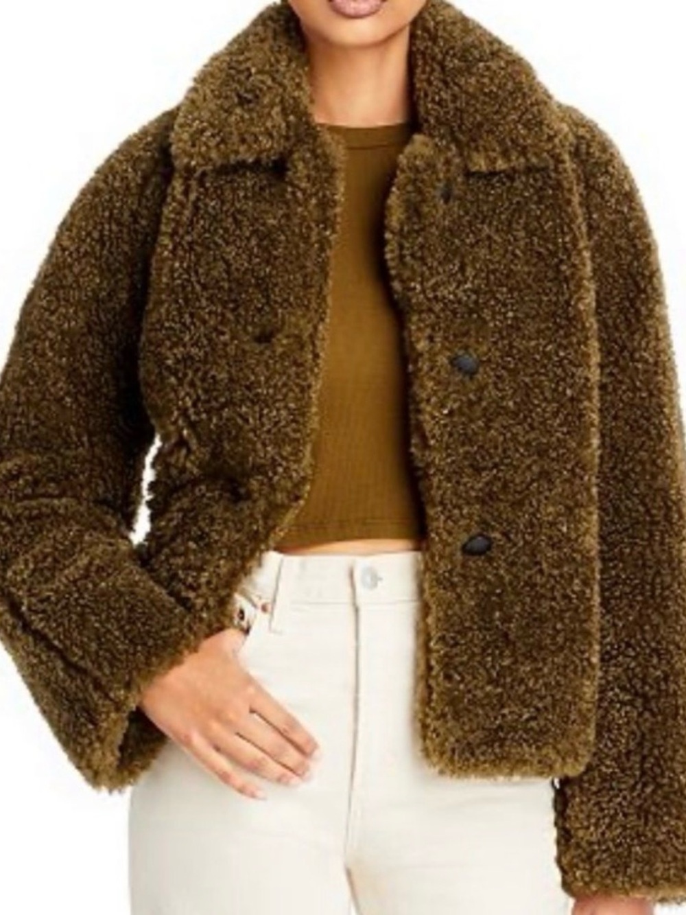 rag & bone womens Hesper cropped Teddy Jacket in Olive 🫒